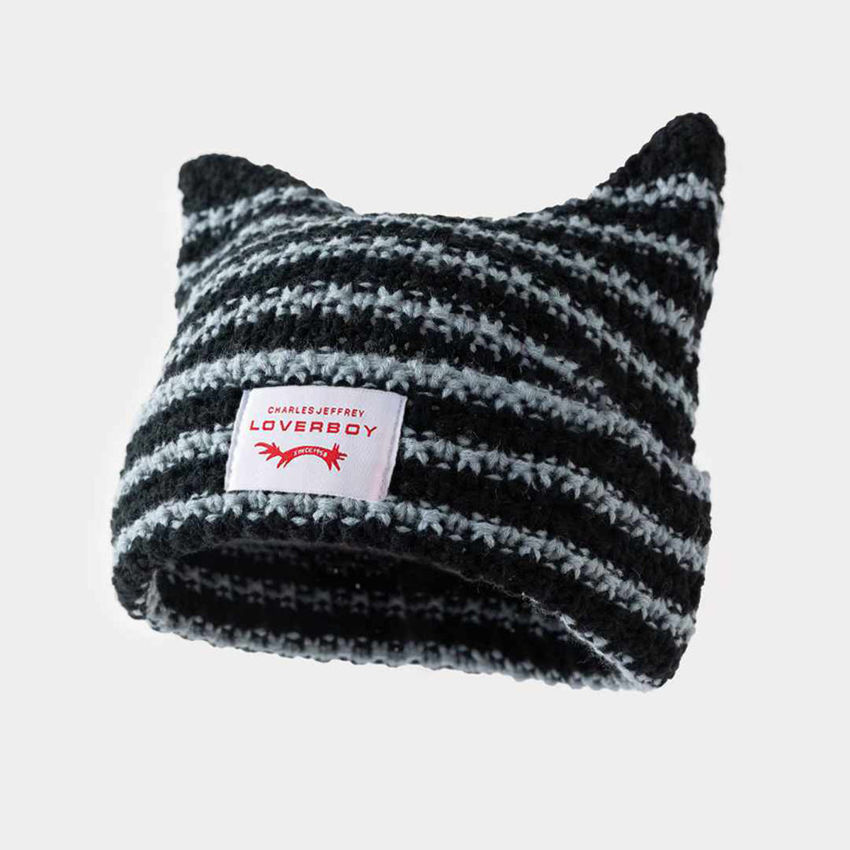 Handmade Knitted Striped Hat With Cute Cat Earscasual And Warm