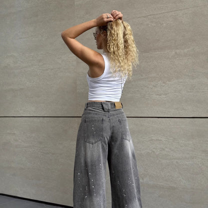 Designer-style Washed And Bleached High-waist Pants