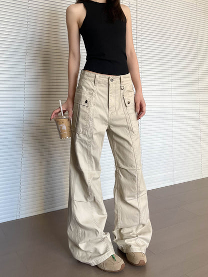 Womens Straight-Leg, Slightly Flared, 3D Slimming Washed Casual All-Match Long Pants