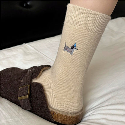 Embroidered Merino Wool Winter Thickened Warm Mid-Calf Socks
