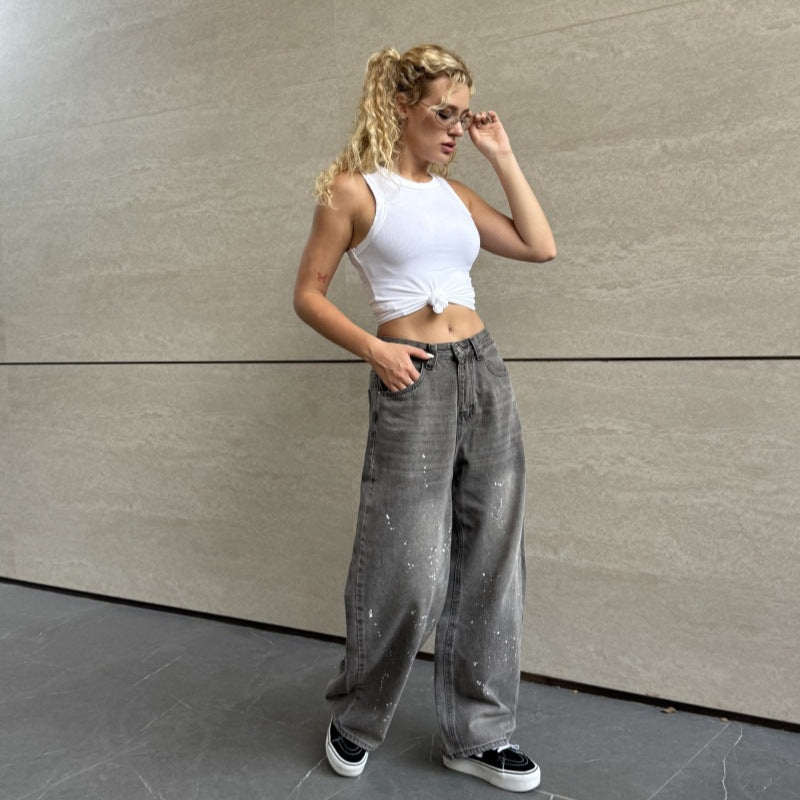 Designer-style Washed And Bleached High-waist Pants