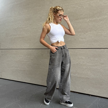 Designer-style Washed And Bleached High-waist Pants