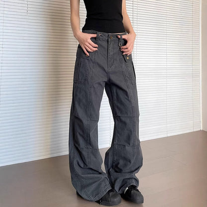 Womens Straight-Leg, Slightly Flared, 3D Slimming Washed Casual All-Match Long Pants