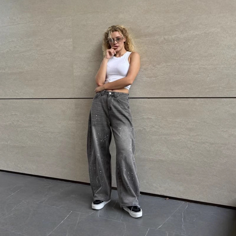 Designer-style Washed And Bleached High-waist Pants