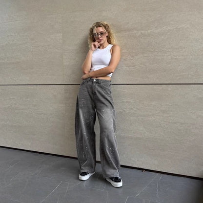 Designer-style Washed And Bleached High-waist Pants