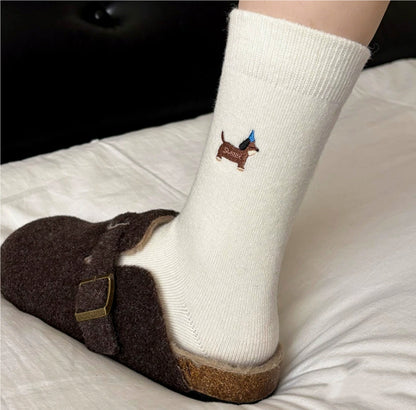 Embroidered Merino Wool Winter Thickened Warm Mid-Calf Socks