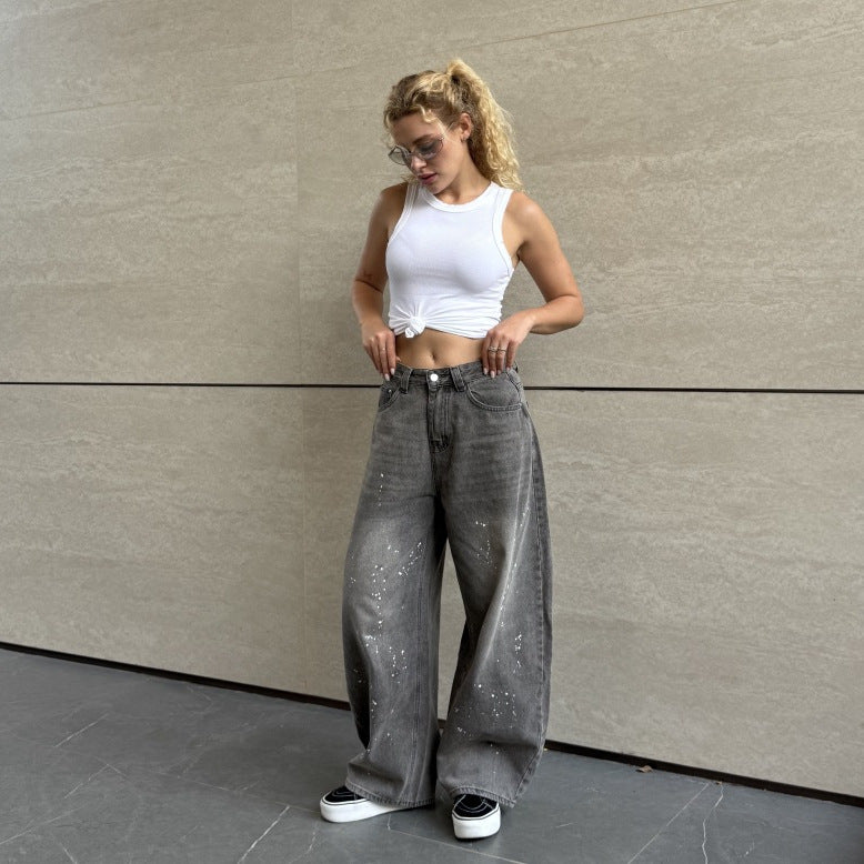 Designer-style Washed And Bleached High-waist Pants
