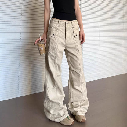 Womens Straight-Leg, Slightly Flared, 3D Slimming Washed Casual All-Match Long Pants