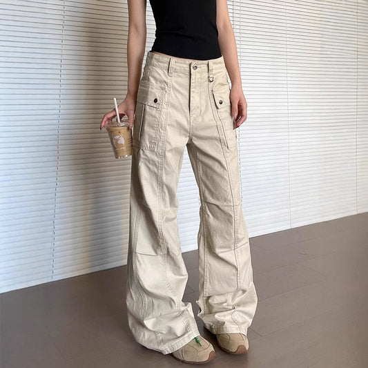 Womens Straight-Leg, Slightly Flared, 3D Slimming Washed Casual All-Match Long Pants