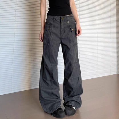 Womens Straight-Leg, Slightly Flared, 3D Slimming Washed Casual All-Match Long Pants